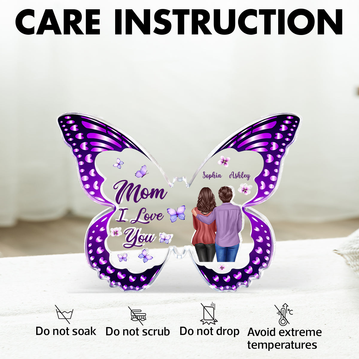 Mom I Love You Butterfly - Personalized Acrylic Block Plaque - Heartfelt Gift For Mom, Grandma