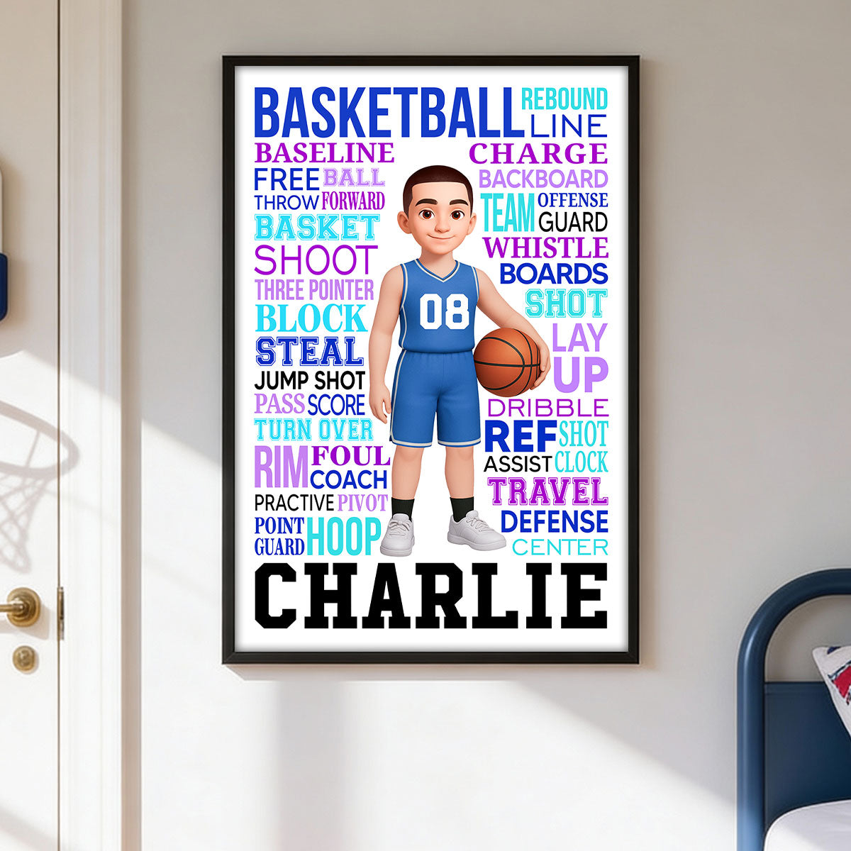 Typography Art Basketball Boy Girl - Personalized Poster - Gift For Basketball Lovers
