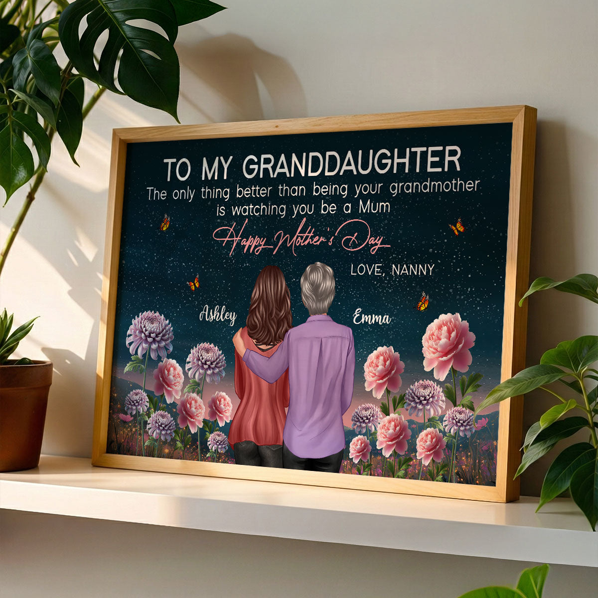 From Nanny To My Granddaughter Birth Month Flower Beautiful Hill At Night - Personalised Poster - Mother's Day Gift for Granddaughter