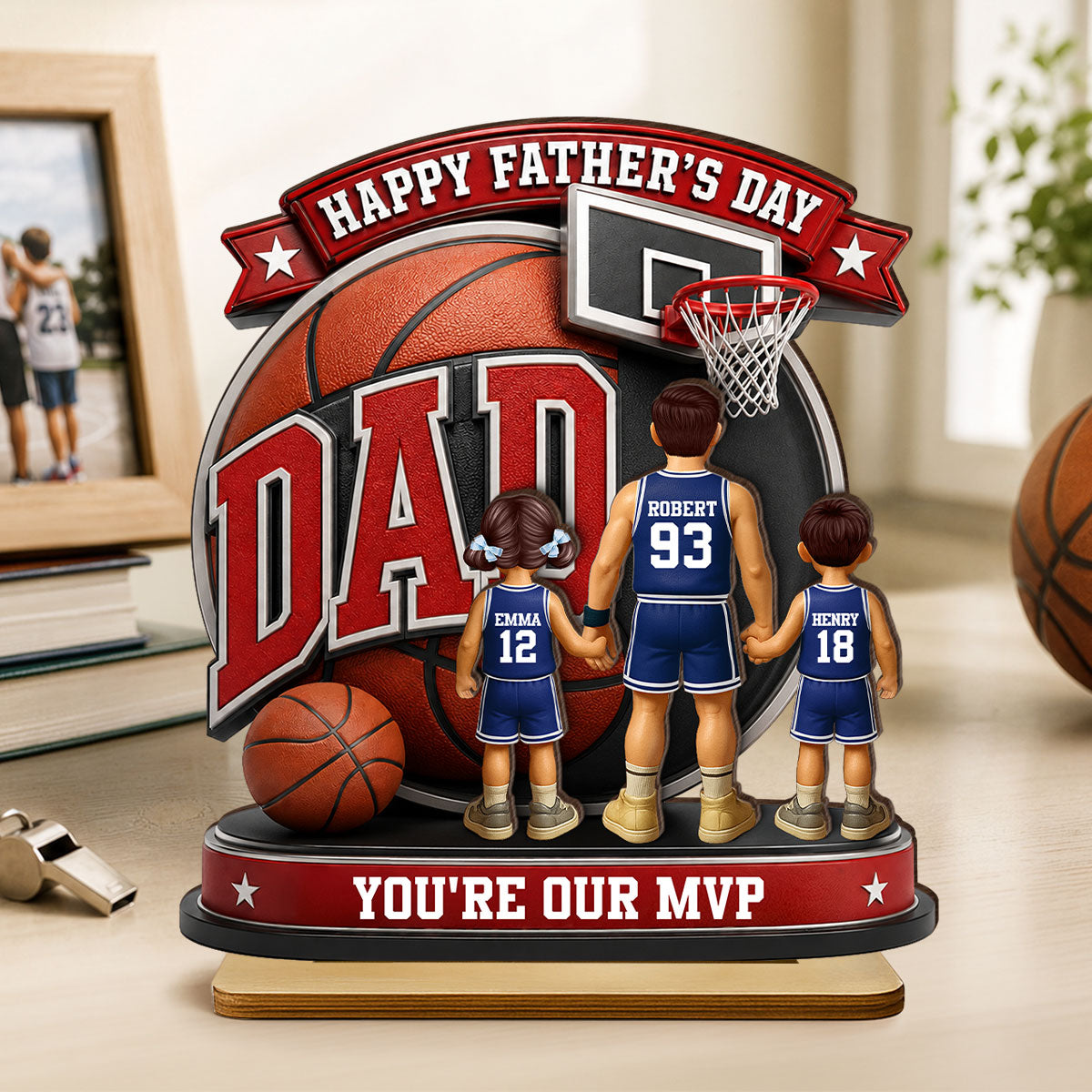 Basketball Dad You're Our MVP - Personalized 2-Layered Wooden Plaque - Heartfelt Gift For Dad, Husband