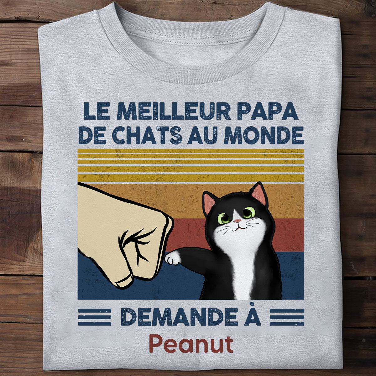Cadeau parfait pour les papas de chats – T-shirt personnalisé avec check de poing avec votre chat