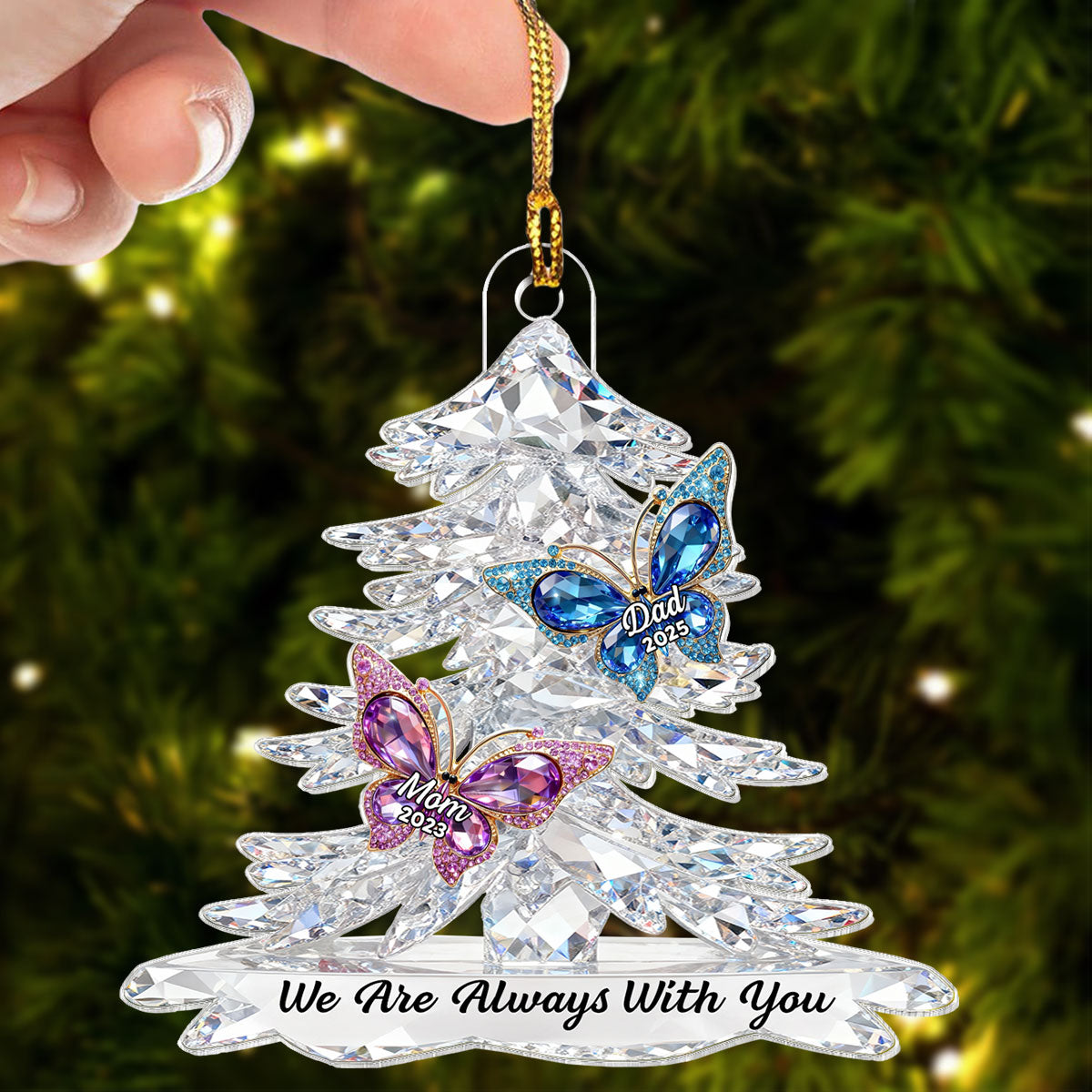 3D Effect Flat Christmas Tree Butterfly Memorial - Personalized Acrylic Ornament - Remembrance Gift, Sympathy Gift