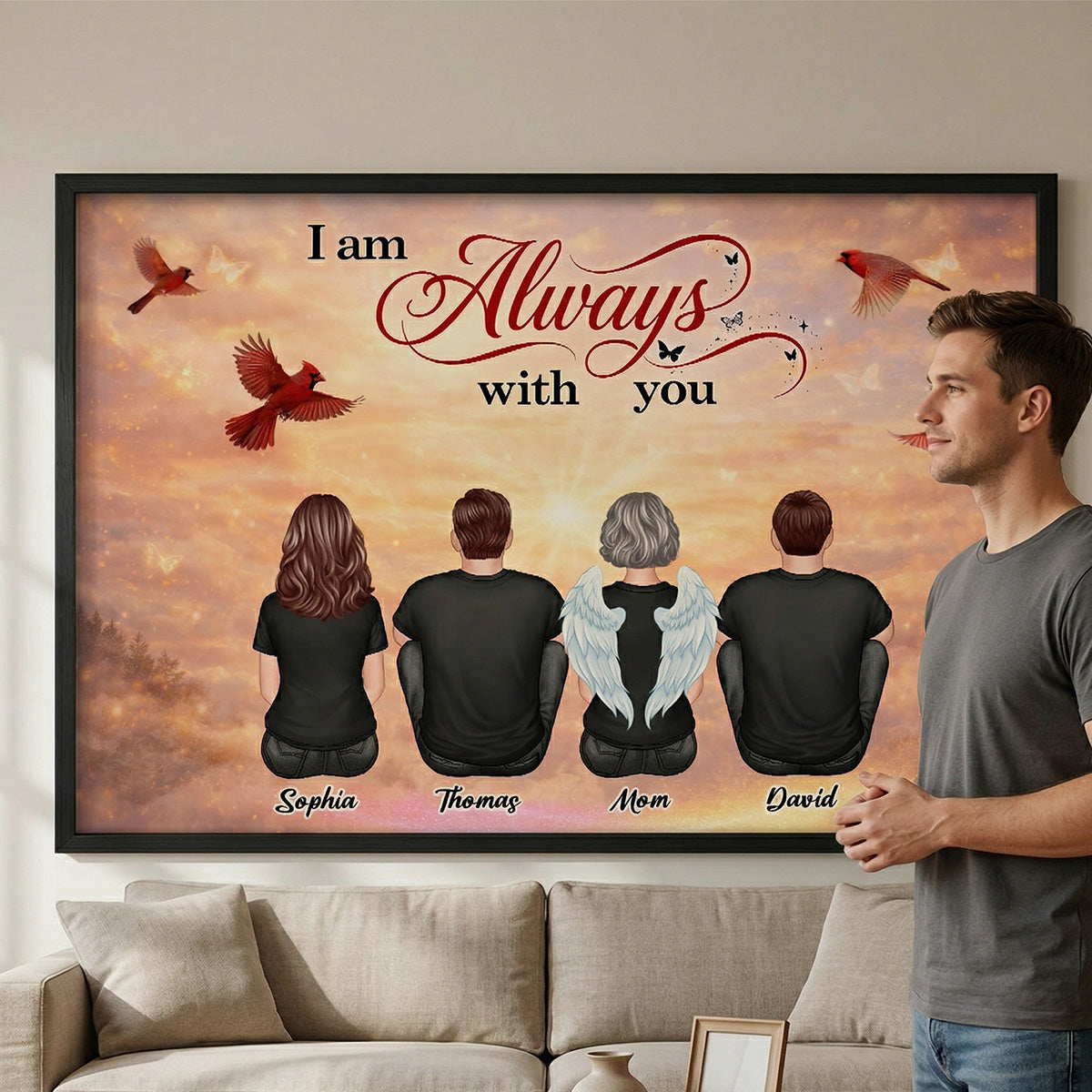 Cardinal Heaven Sky Family Memorial Always With You - Personalized Poster - Gift For Memorial, Sympathy Gift, Remembrance Gift