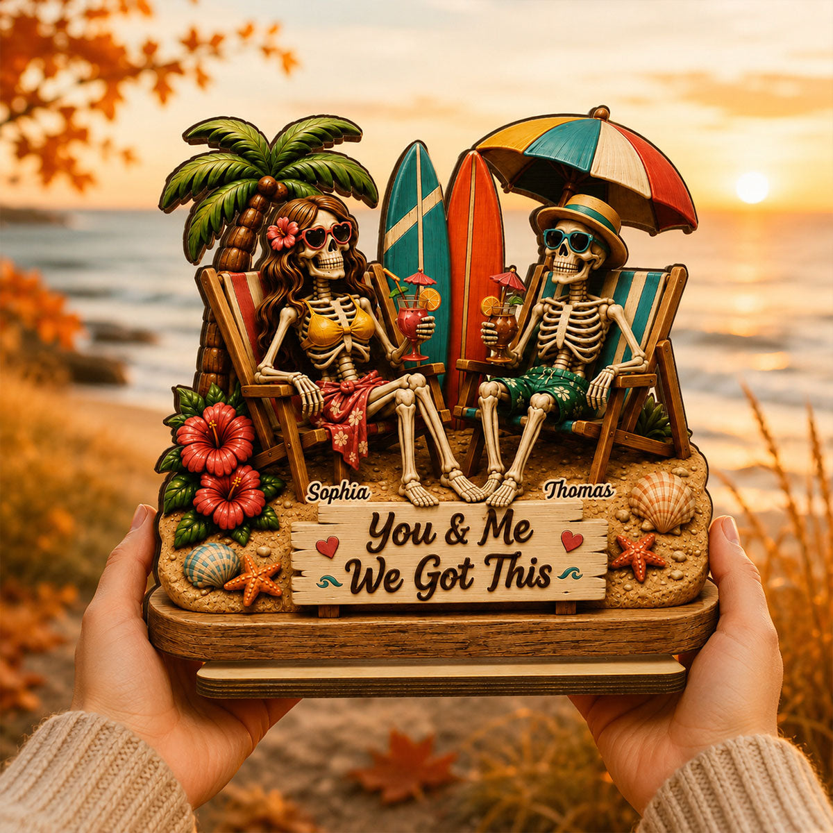 Perfect Summerween Couple Decoration - Personalized Wooden Plaque - Gift For Couple, Him, Her