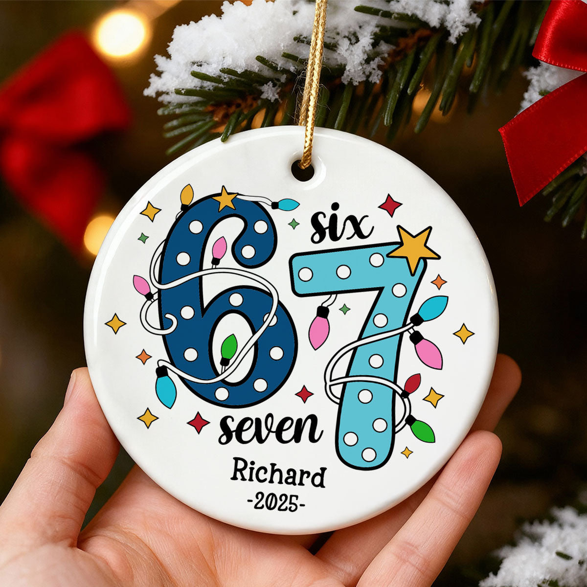 Custom Six Seven 67 Gen Z Funny Slang Teen Keepsake - Personalized Ceramic Ornament - Christmas Gift for Daughter, Son, Grandkids