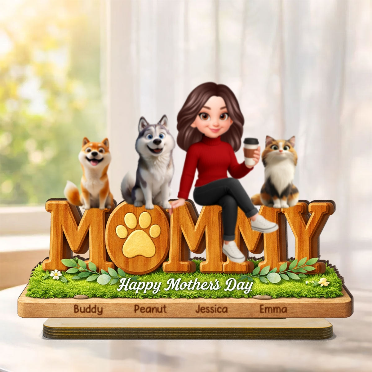 Mommy Dog Cat Happy Mother's Day - Personalized 2-Layered Wooden Plaque - Heartfelt Gift For Dog Mom, Cat Mom