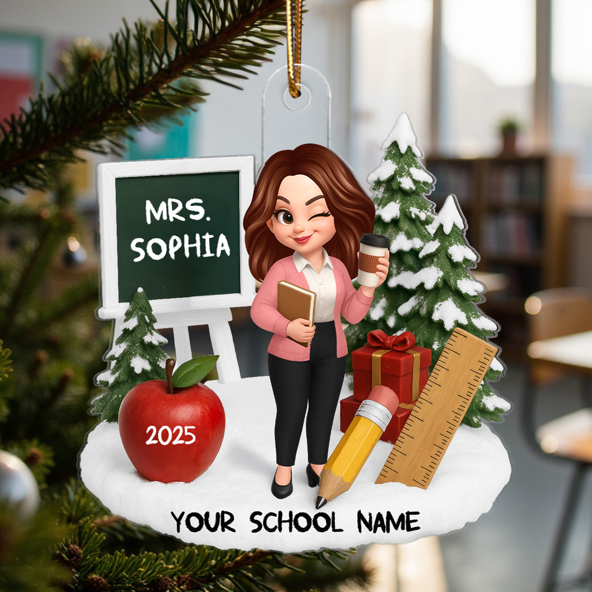 3D Effect Christmas Teacher Things - Personalized Acrylic Ornament - Gift For Teachers, Colleagues