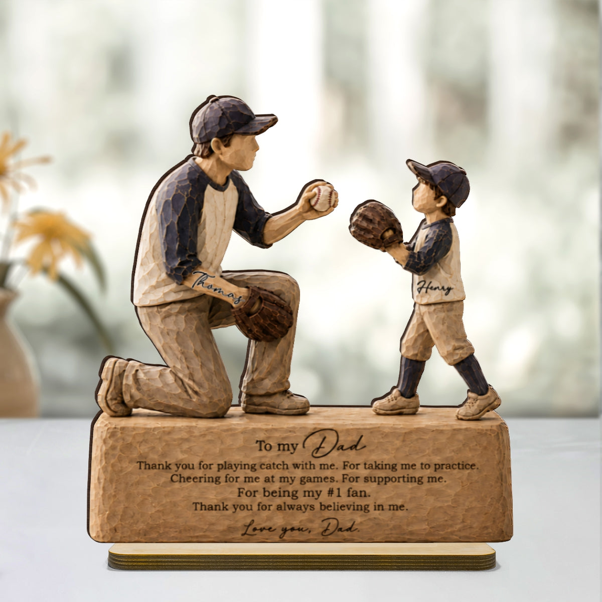 To My Baseball Dad Thanks for Playing Catch with Me - Personalized 2-Layered Wooden Plaque -  Gift for Dad from Son