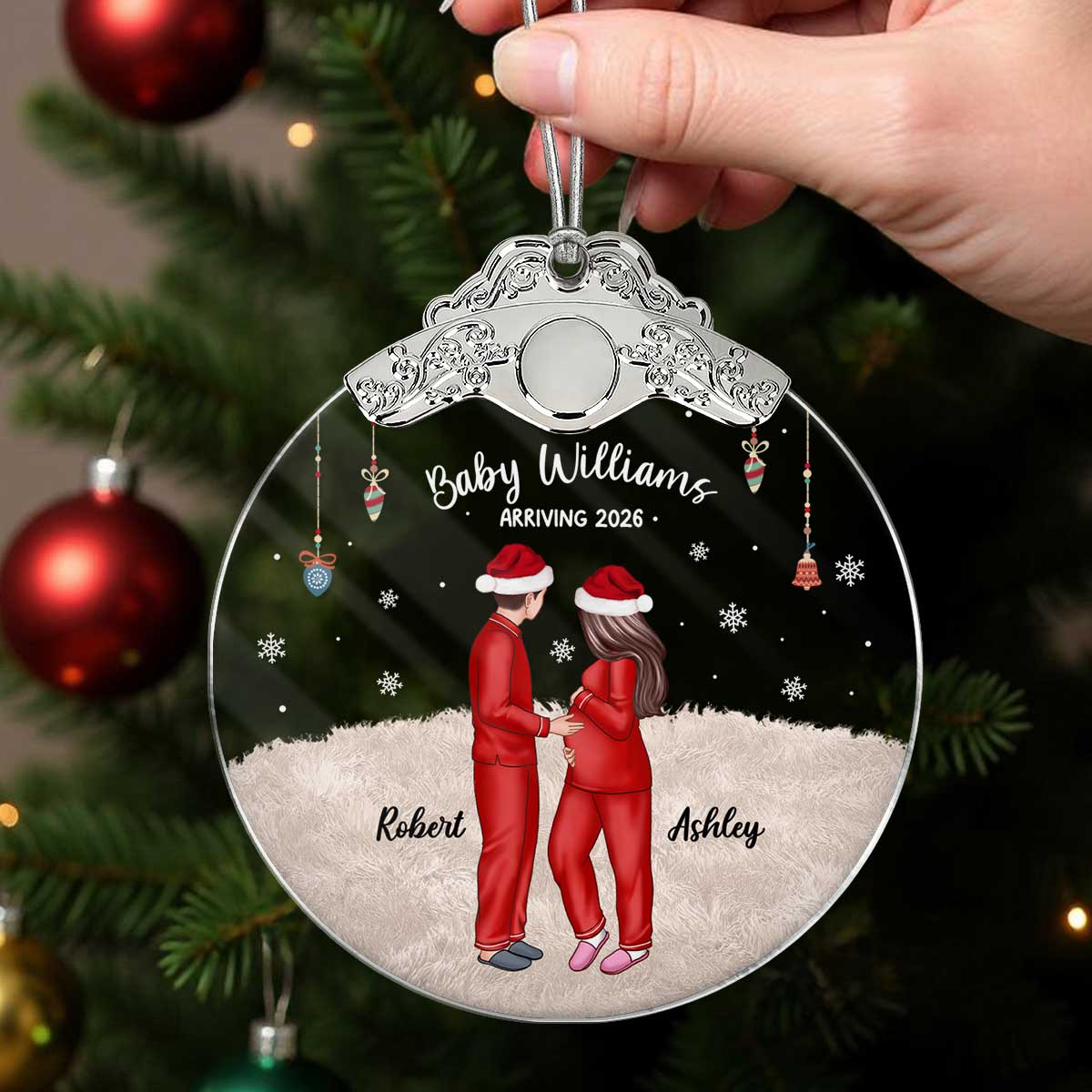 Expecting Parents Christmas Pregnancy - Personalized Glass Ornament With Silver Cap