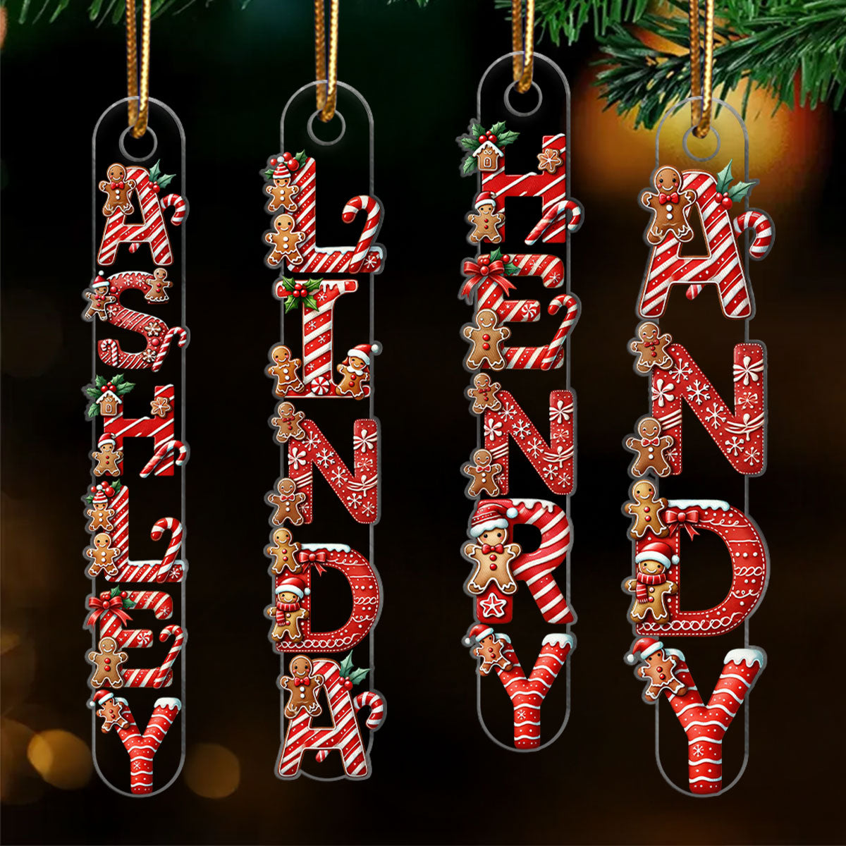Candy Cane Alphabet - Personalized Acrylic Ornament - Christmas Tree Decor