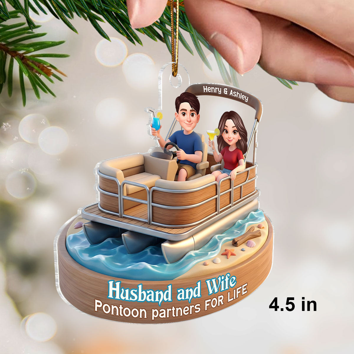 Husband and Wife Pontoon Partners for Life - Personalized Acrylic Car Hanger - Gift for him, Gift for her
