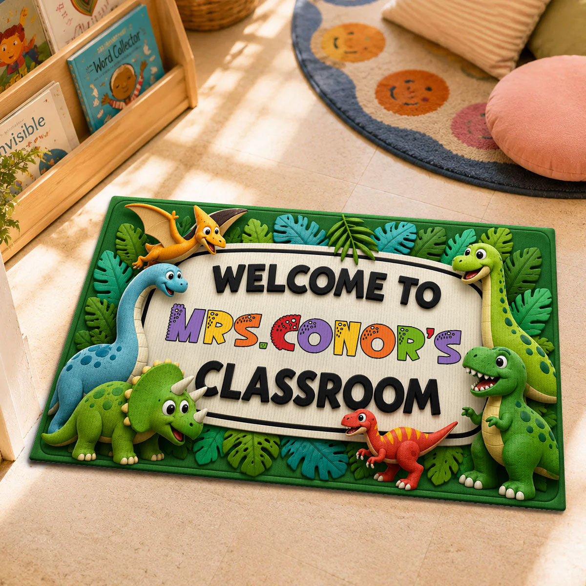 Kids Safari Dinosaur Welcome To Classroom - Personalized Doormat - Back To School Gift For Teachers, Classroom Decors