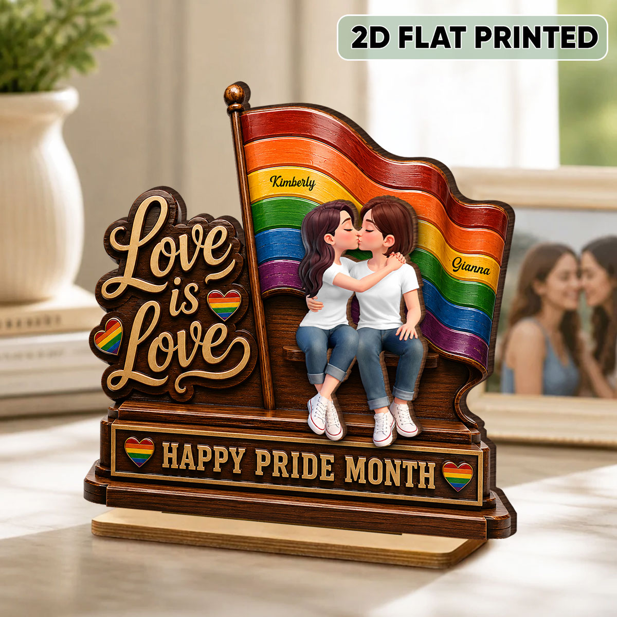 Happy Pride Month LGBT Couple - Personalized 2-Layered Wooden Plaque - Heartfelt Gift for Her, Gift for Him