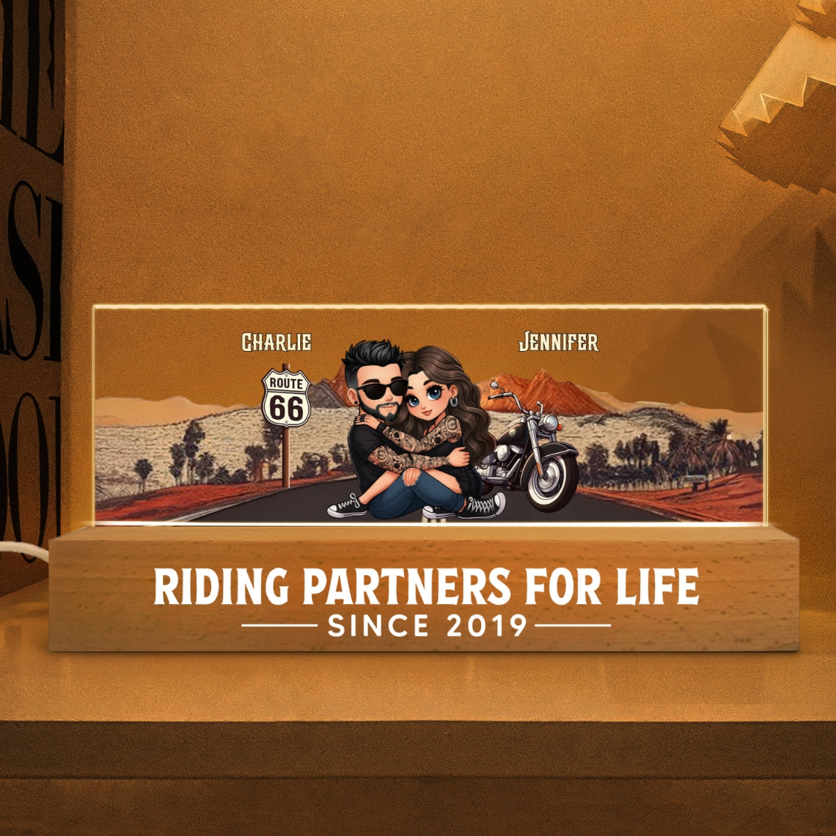 Eternal Love Biker Couple Riding Partners For Life - Personalized Acrylic Block LED Night Light - Gift For Couple, Bikers, Gift For Him, For Her