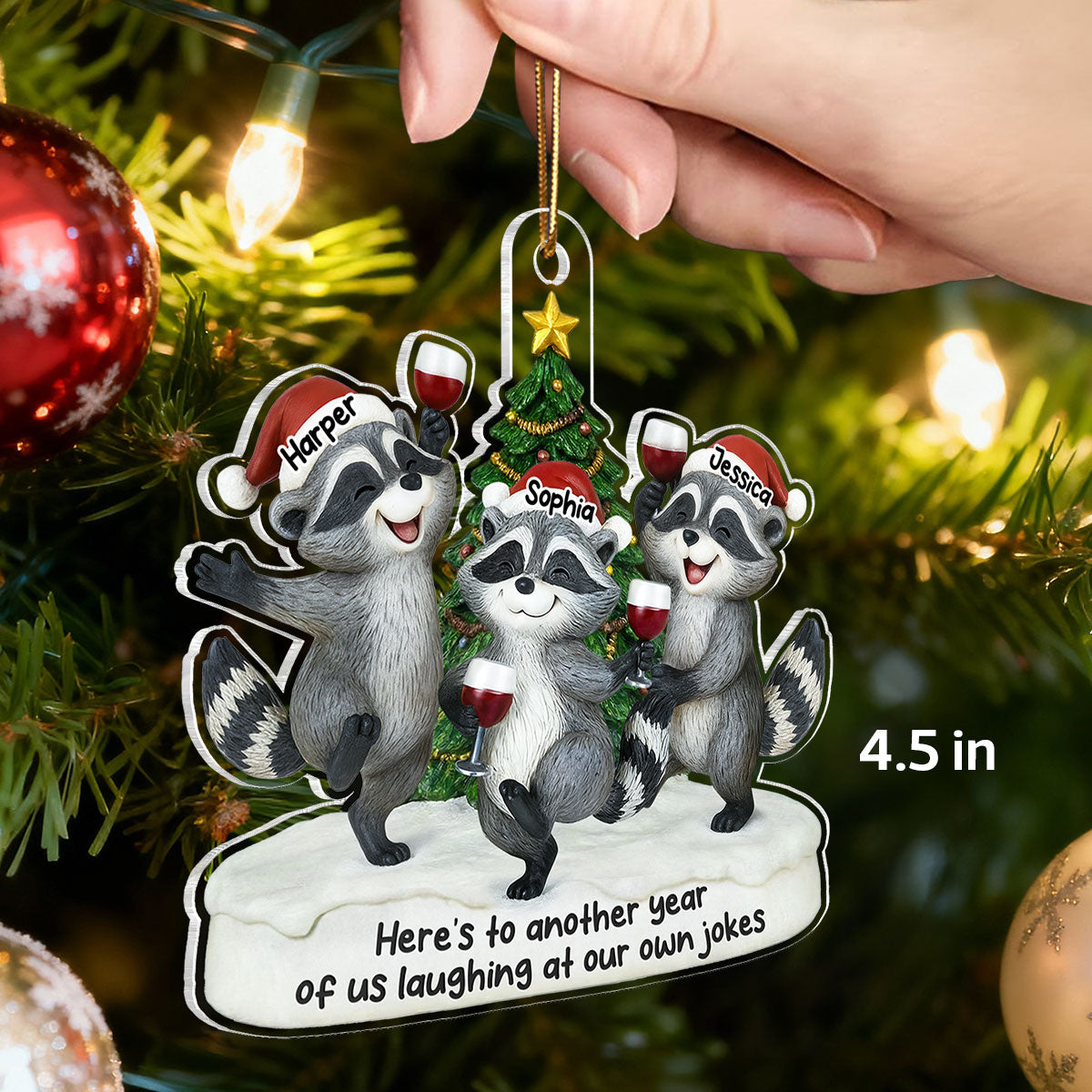3D Effect Raccoon Best Friends Here's To Another Year Of Bonding - Personalized Acrylic Ornament - Funny Gift For Besties, Best Friends
