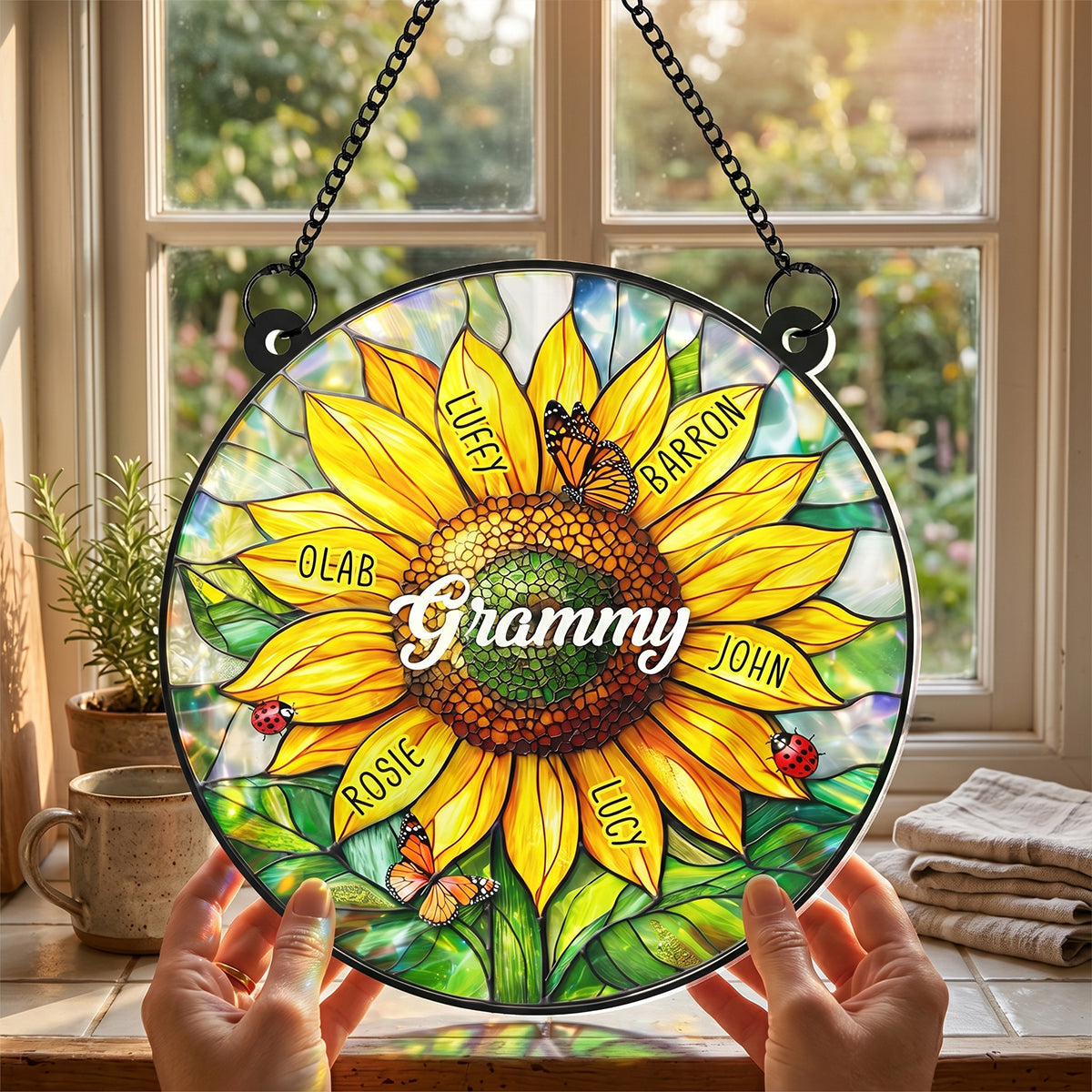Grandma Mom Sunflower Custom Kids Names - Personalized Suncatcher - Mother's Day Gift for Grandma, Mom, Wife
