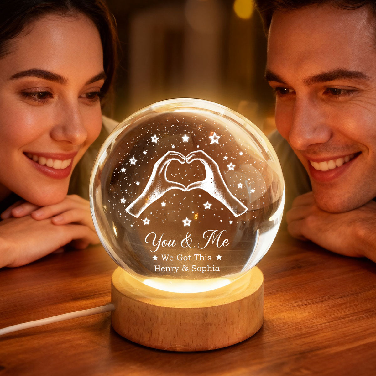 Couple You & Me We Got This - Personalized Crystal Ball LED Night Light - Sentimental Gift for Her, for Him, Couple Keepsake