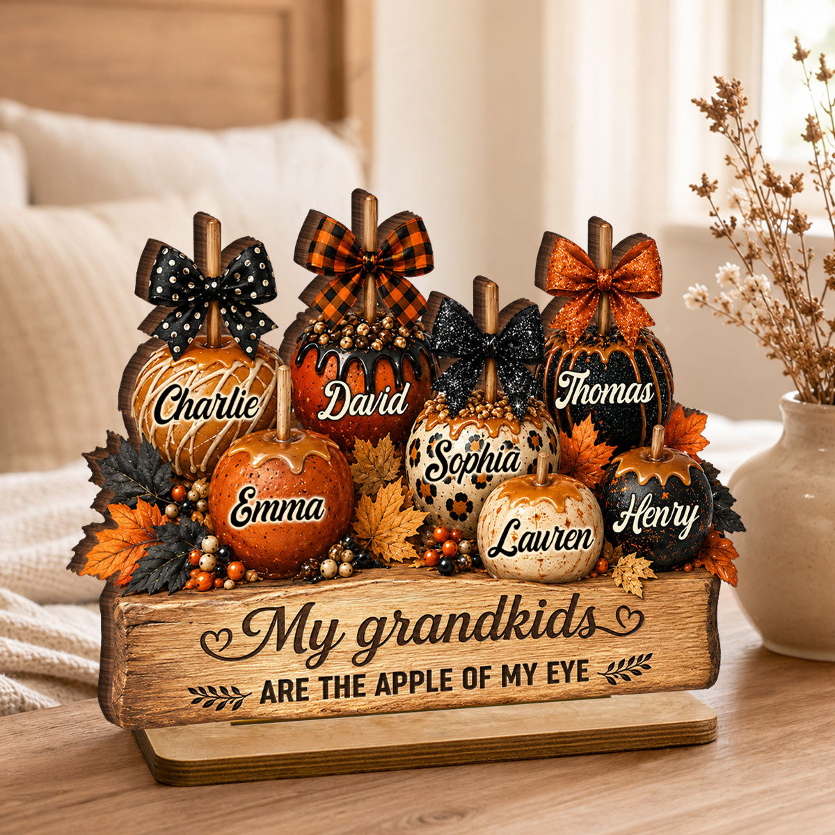 Apples of Grandma's Eyes - Personalized 2-Layered Wooden Plaque - Fall Decor for Grandma
