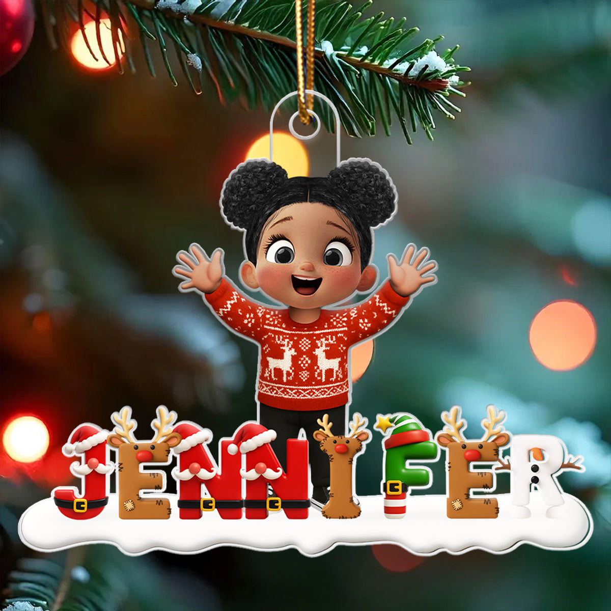 Happy Kid Christmas Iconic Name - Personalized Acrylic Ornament - Christmas Gift for Kid, Grandkids