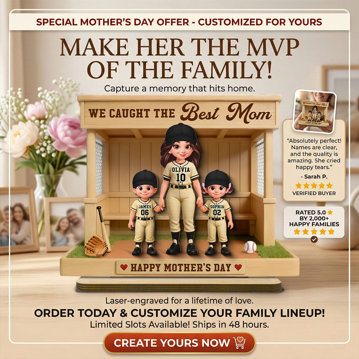 We Caught The Best Mom Baseball Dugout - Personalized 2-Layered Wooden Plaque - Mother's Day Gift For Baseball Mom