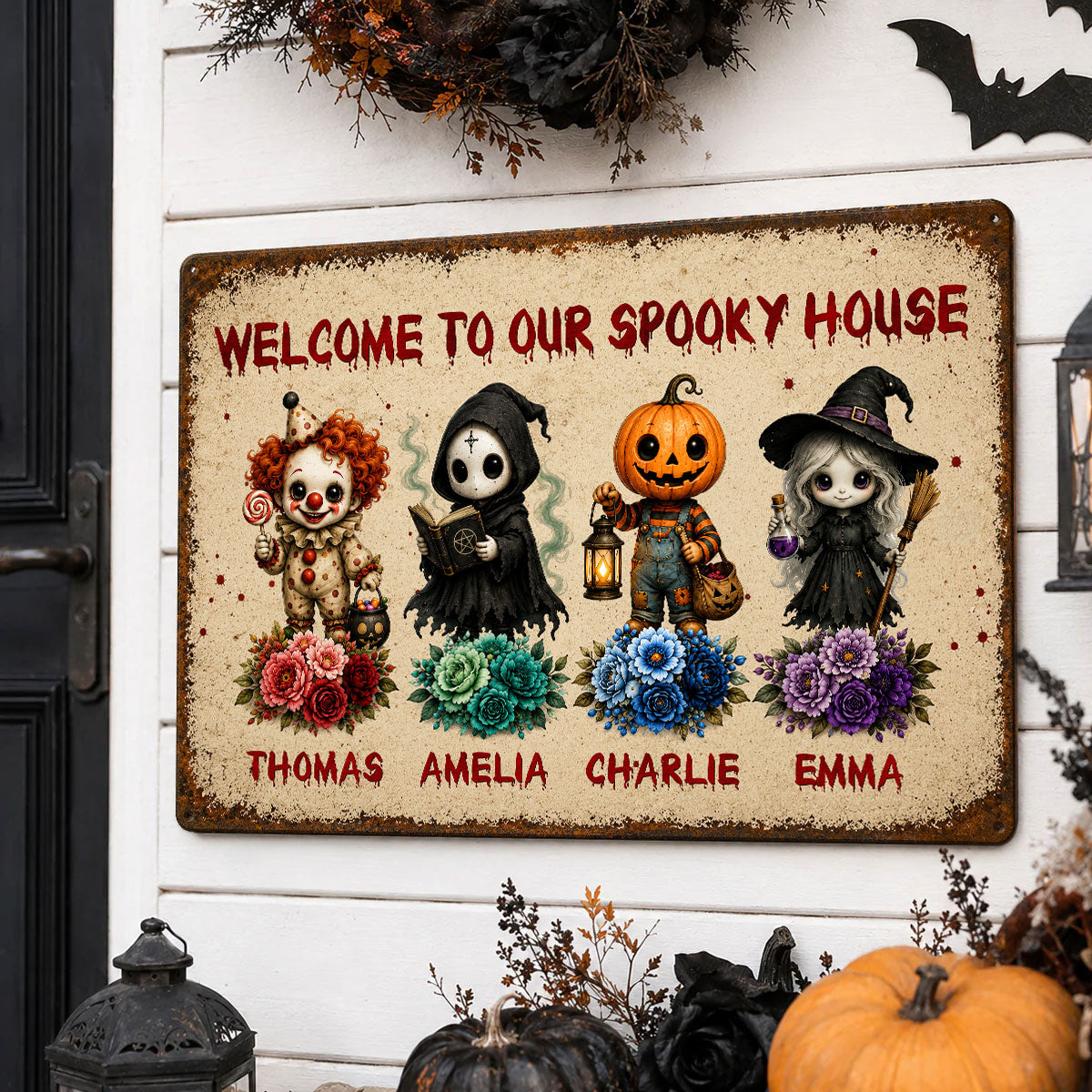 Welcome To Our Spooky House - Personalized Metal Sign - Halloween Decor Gift, Gift For Family