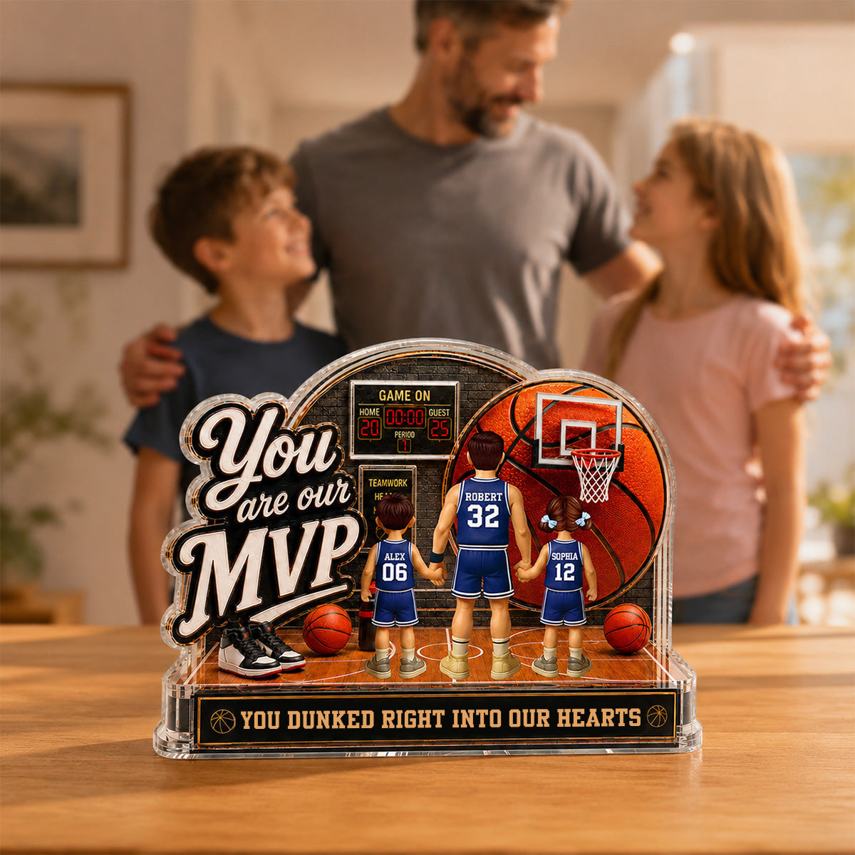 You Are Our MVP Standing Basketball Man & Kids 2D Flat - Personalized Acrylic Block Plaque -  Gift For Basketball Dad