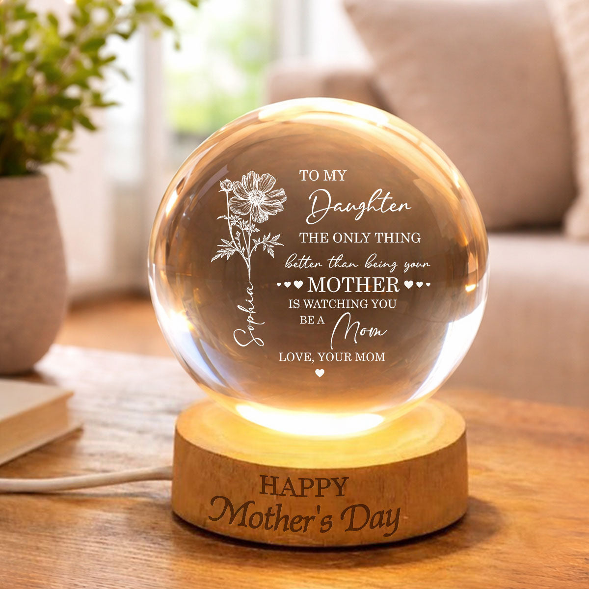 Watching You Be A Mom - Personalized Crystal Ball LED Night Light - Mother's Day Gift for Daughter From Mom