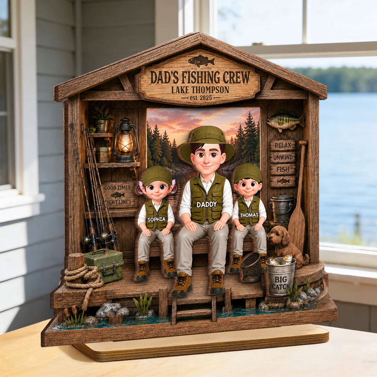 Daddy's Fishing Crew - Personalized 2-Layered Wooden Plaque -  Gift for Dad, Husband