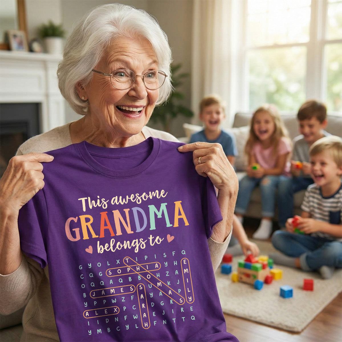 This Awesome Grandma Belongs To Grandkids Name Word Search Puzzle - Personalized Shirt - Mother's Day Gift For Grandma Mom