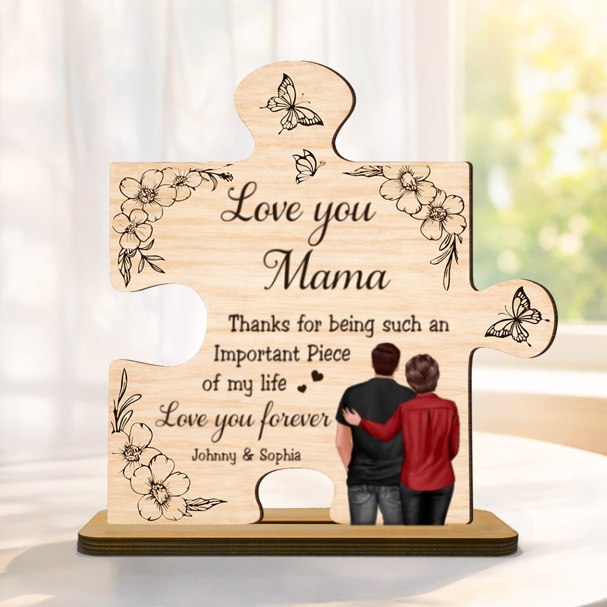 Thank You for Being Such an Important Piece of My Life Mom - Personalized 2-Layered Wooden Plaque - Heartfelt Gift for Mom