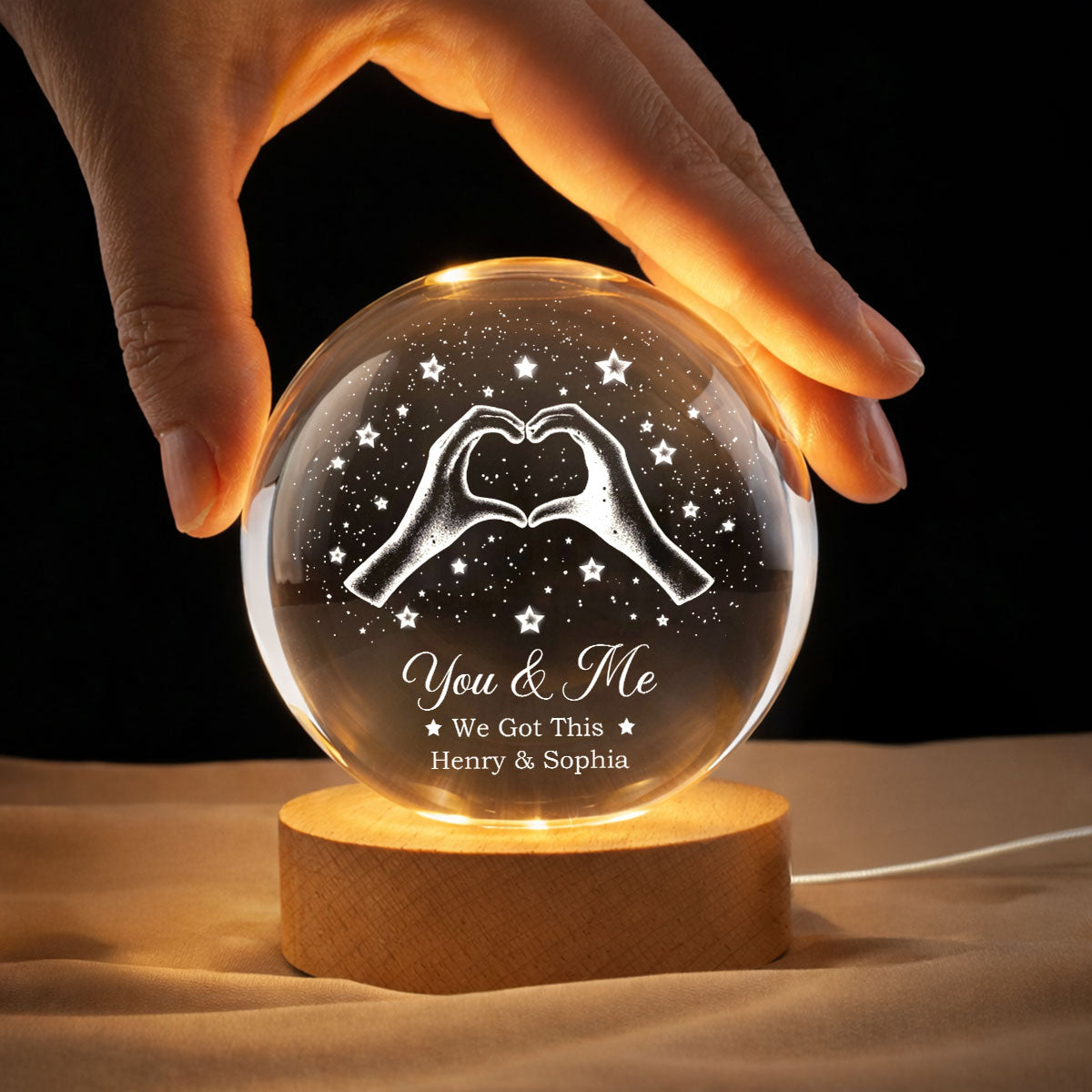 Couple You & Me We Got This - Personalized Crystal Ball LED Night Light - Sentimental Gift for Her, for Him, Couple Keepsake
