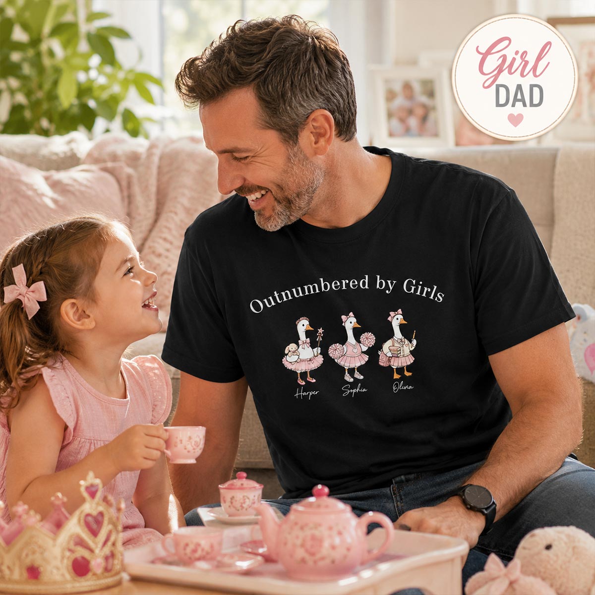 Outnumbered By Girls Cute Goose - Personalized Shirt - Father's Day Gift For Husband, Girl Dad