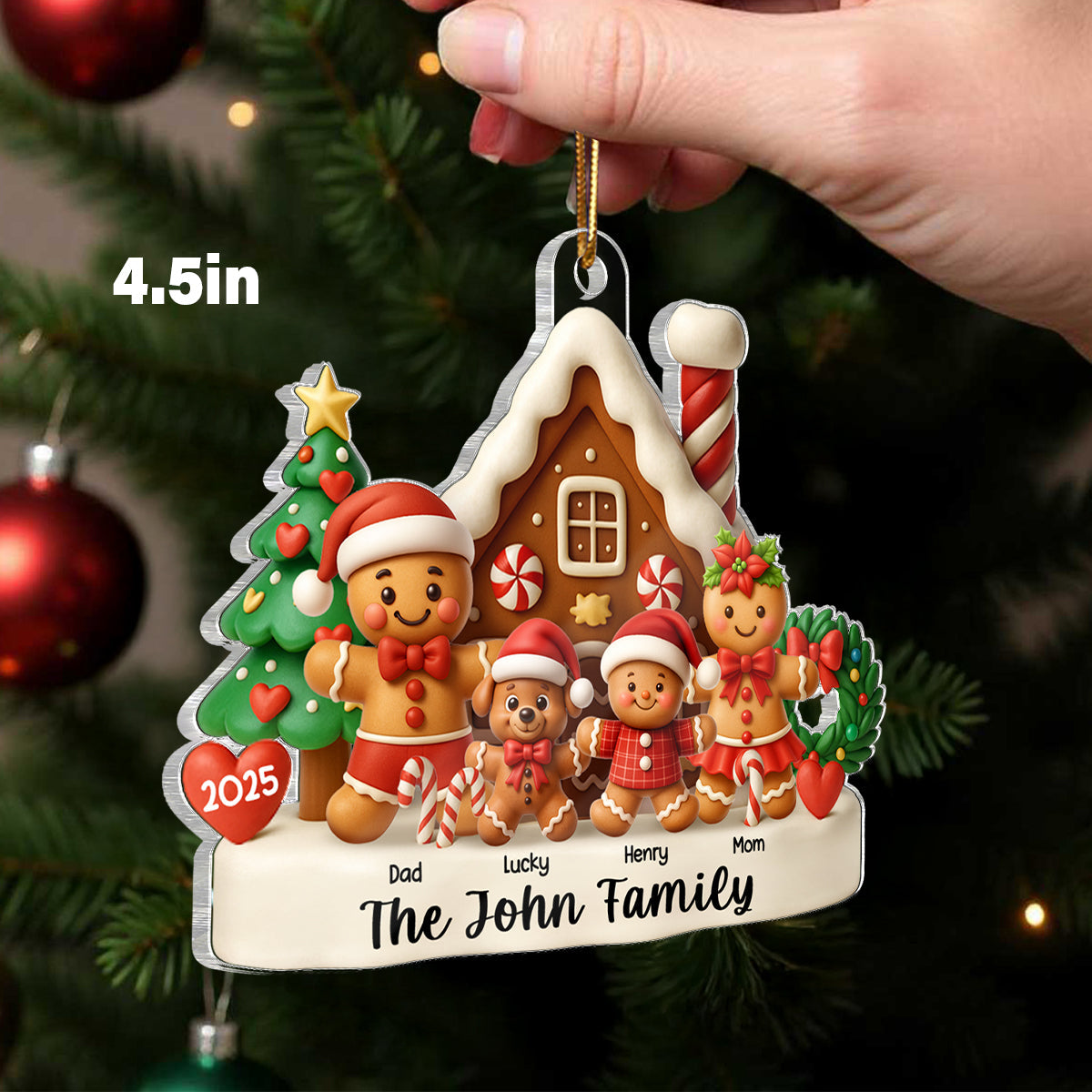 Gingerbread House Family - Personalized Acrylic Ornament - Christmas Decor for Family