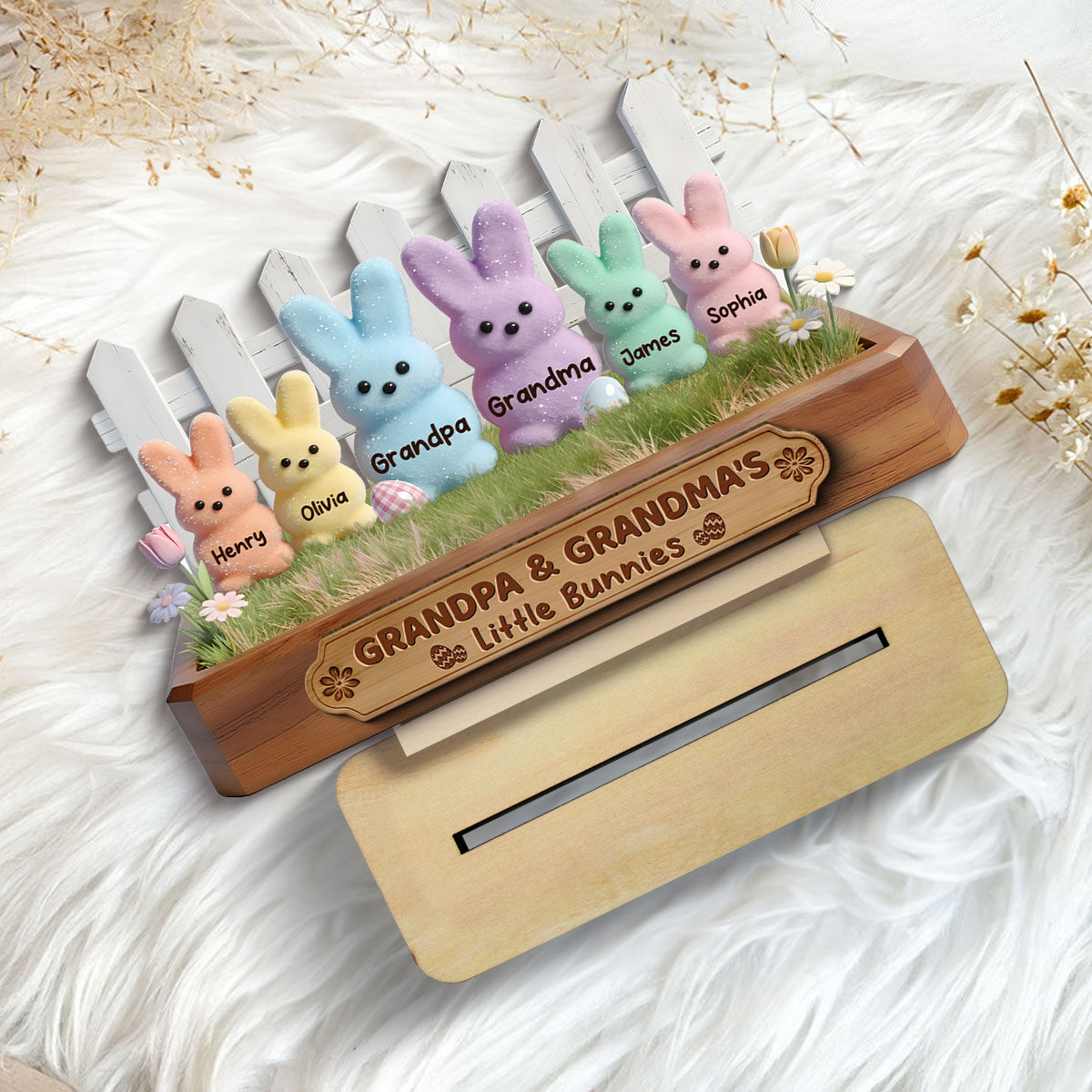 Easter Grandma & Grandpa Little Bunnies - Personalized 2-Layered Wooden Plaque - Gift For Grandparents