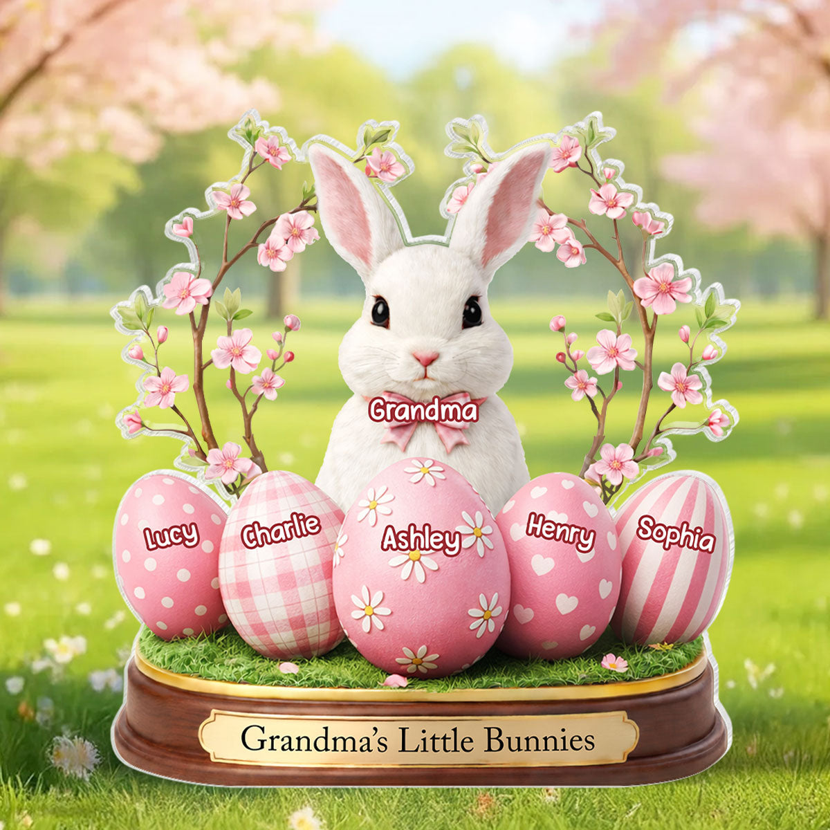 Grandma's Little Bunnies - Personalized Acrylic Block Plaque - Easter Decor Gift For Grandma
