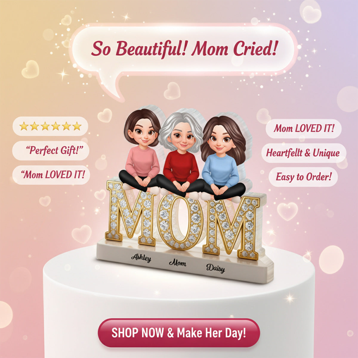 Heartfelt MOM And Daughters Sons Forever Linked Together - Personalized Acrylic Block Plaque - Mother's Day Gift For Mom