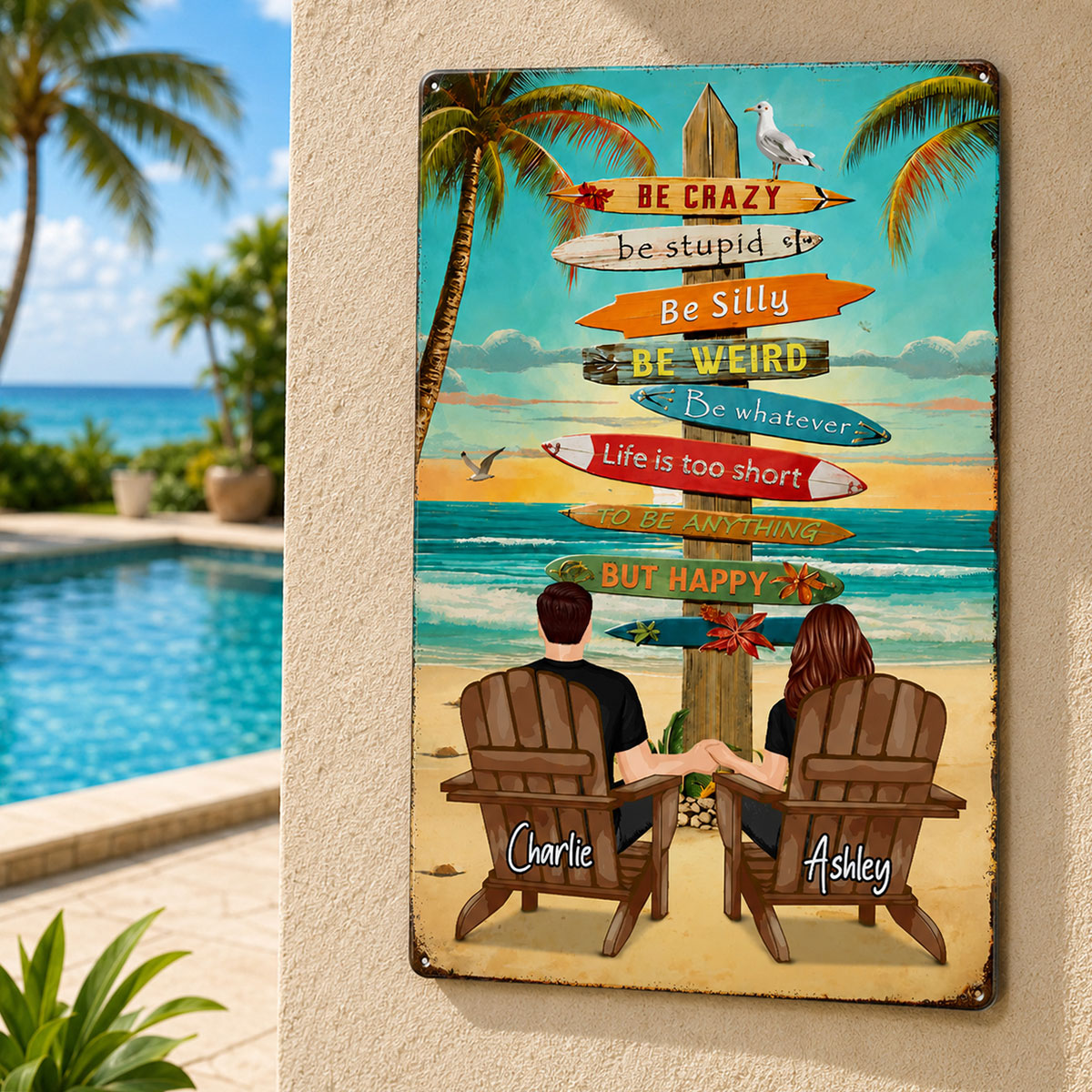 Couple Tropical Beach - Personalized Metal Sign - Gift For Couple, Summer Decorations