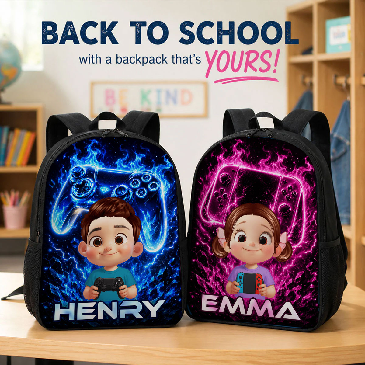 Gamer Trendy Design Backpack for Boys Girls - Personalized Backpack - Back to School Gift for Daughter, Son