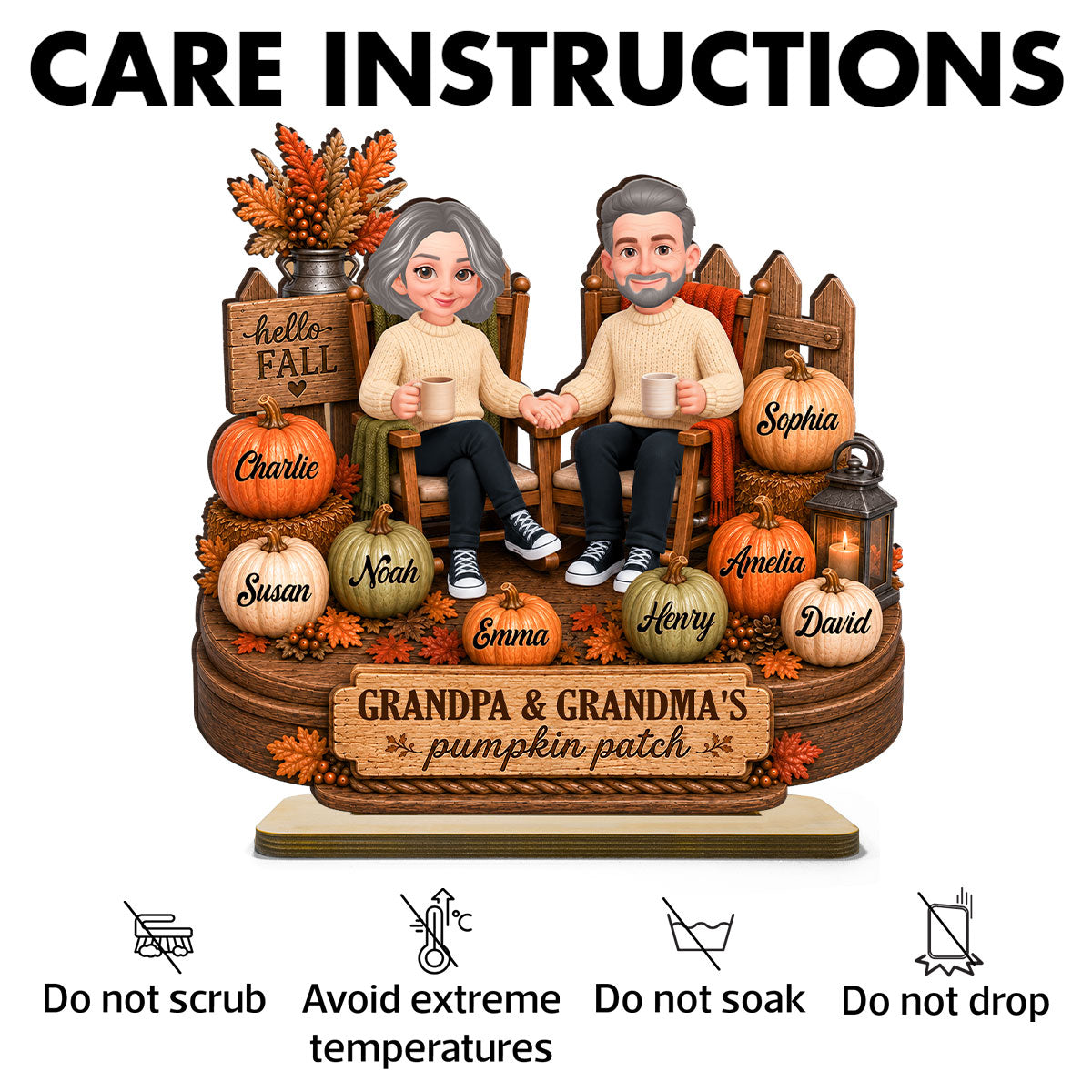 Grandpa & Grandma's Pumpkin Patch - Personalized 2-Layered Wooden Plaque - Cozy Fall Decor for Grandparents