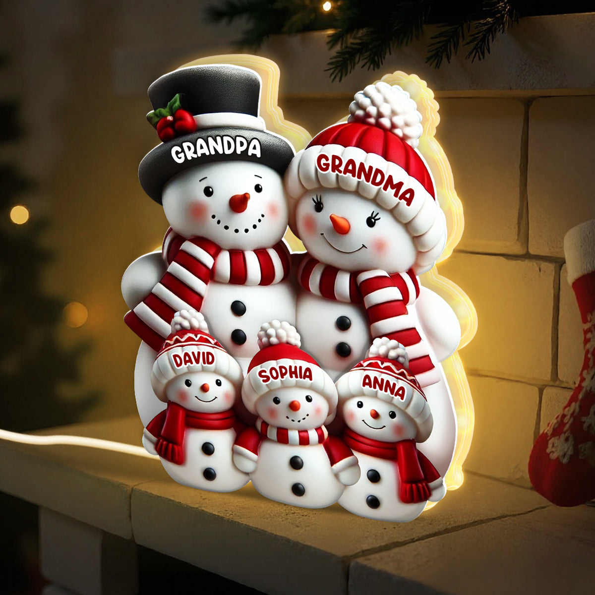 Cute Snowman 2D Flat Printed - Personalized Light Box - Christmas Decor For Family, Grandma, Grandpa