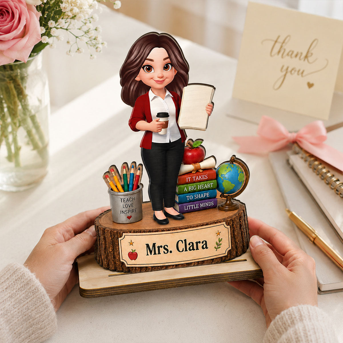 Teacher Things It Takes A Big Heart To Shape Little Minds - Personalized 2-Layered Wooden Plaque - Back To School Gift For Teacher, Classroom Decor