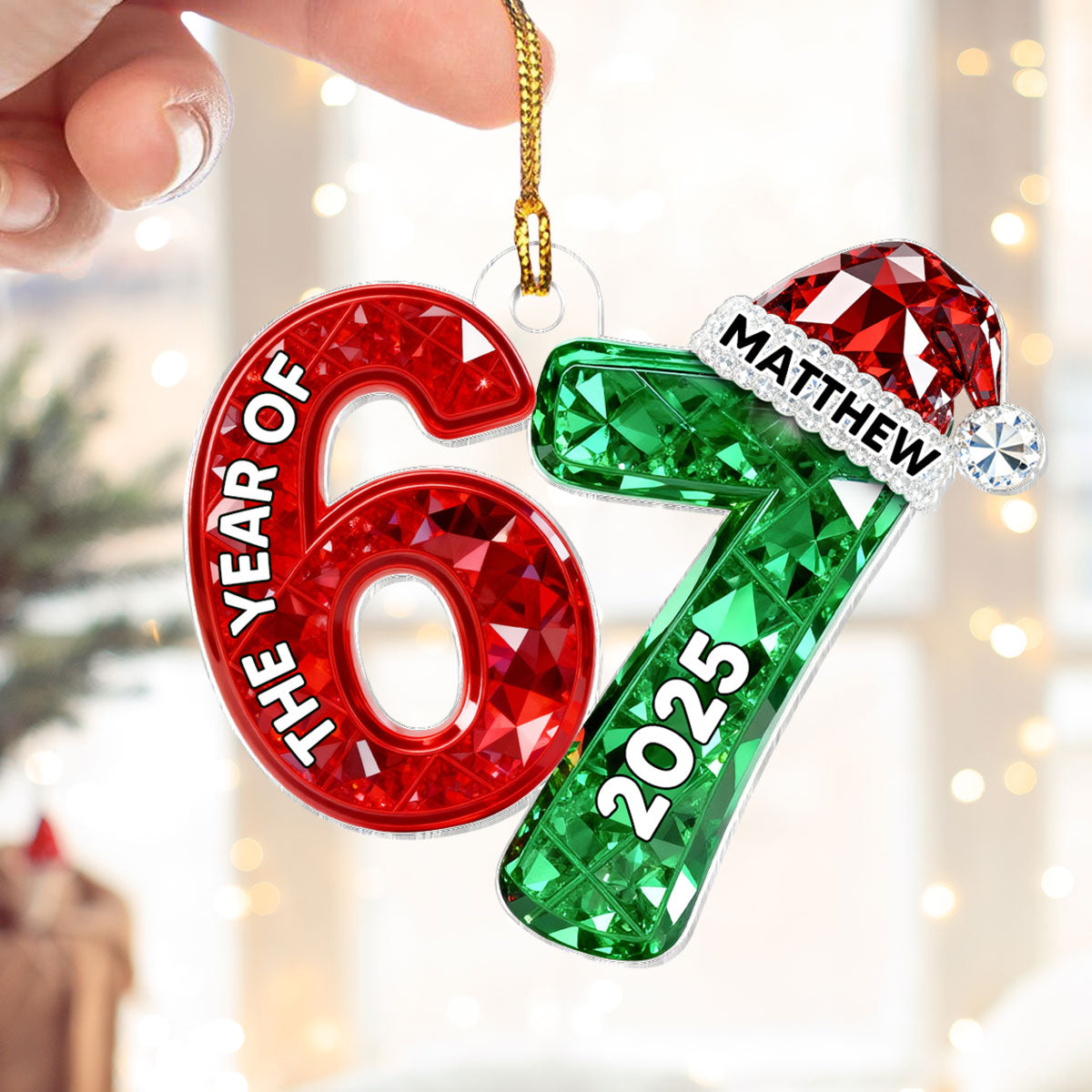 3D Effect Flat 67 Six Seven 2025 Slang Christmas - Personalized Acrylic Ornament - Funny Christmas Gift For Teen, Grandkid, Gen Alpha