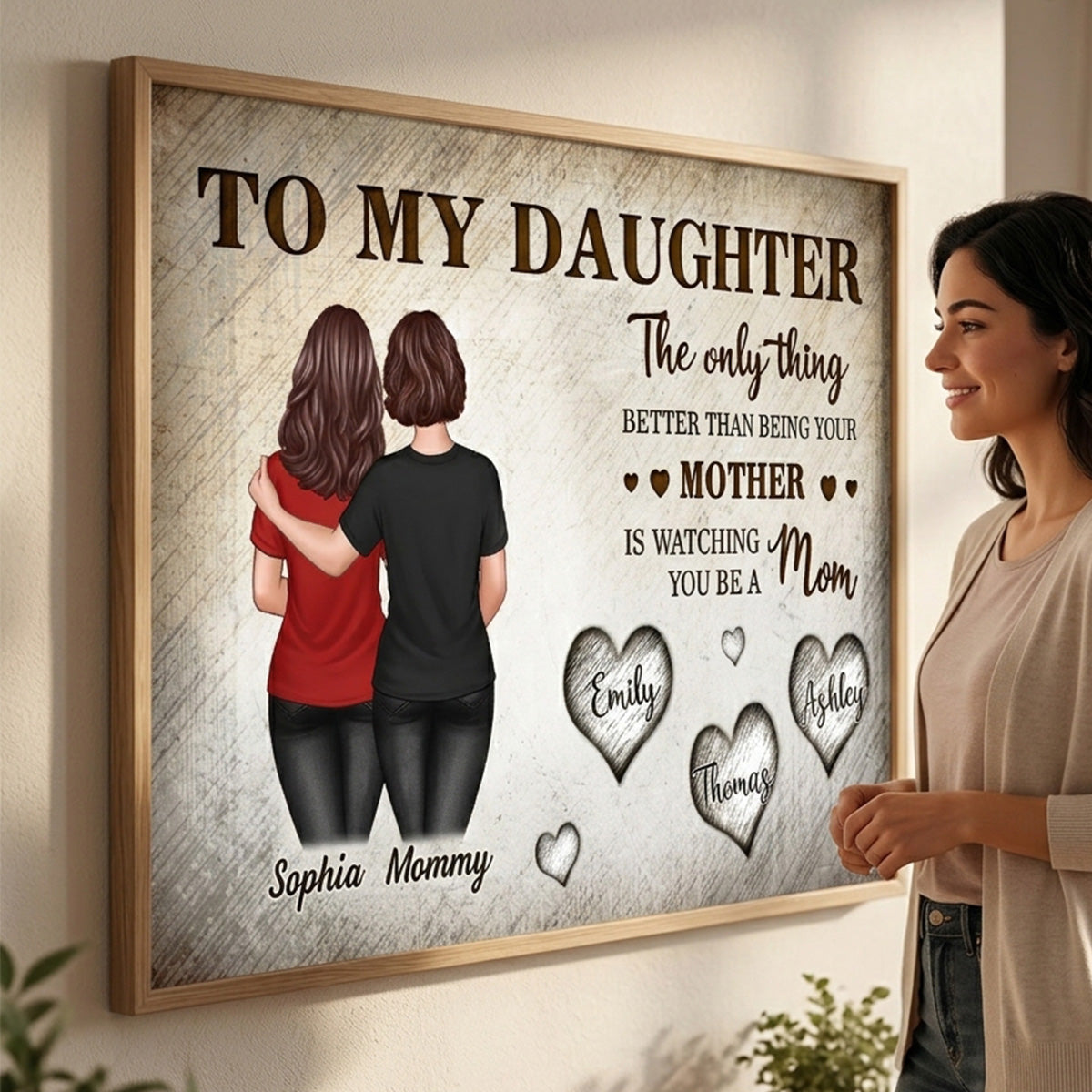 Retro Vintage To My Daughter Back View Mom And Daughter Custom Kids Names - Personalized Poster - Mother's Day Gift For Daughter