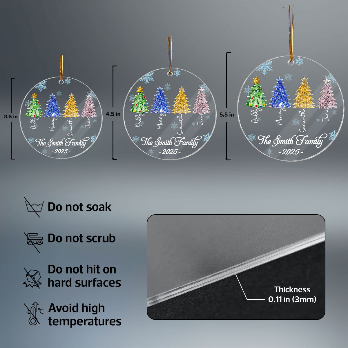 3D Crystal Effect Family Christmas Trees - Personalized Acrylic Ornament - Gift For Family