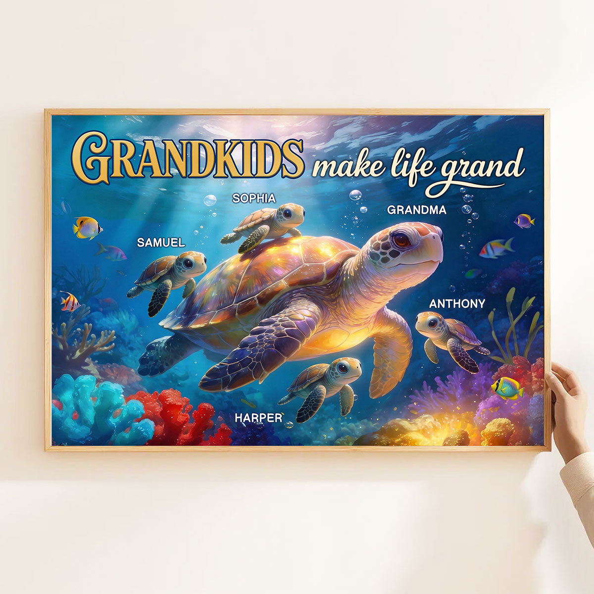 Grandma Grandkids Turtle Grandkids Make Life Grand - Personalized Poster - Mother's Day Gift For Grandma