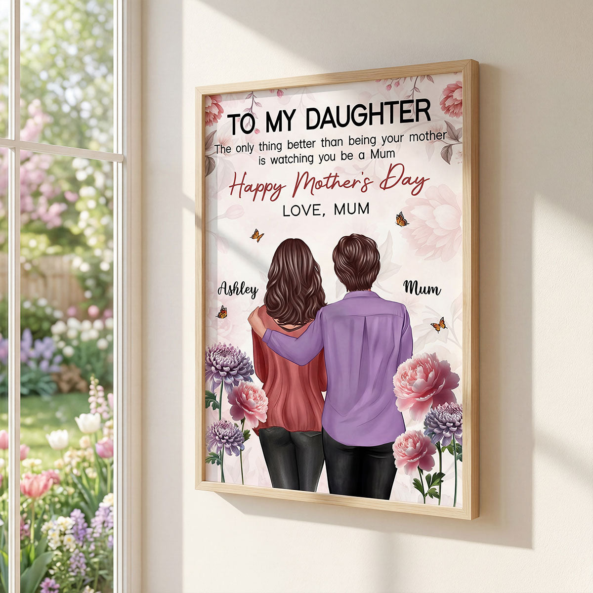 To My Daughter From Mum Birth Month Flower Happy Mother's Day Floral Pink Tone - Personalised Poster