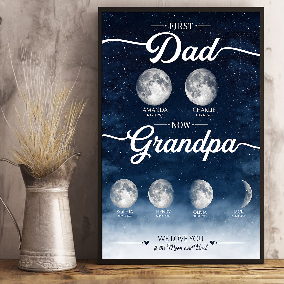 First Dad Now Grandpa Custom Moon Phase by Date - Personalized Poster - Father's Day Gift for Dad, Husband