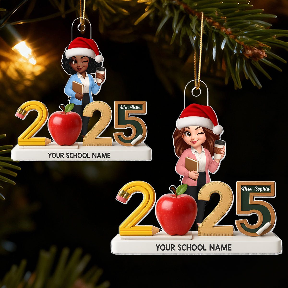 3D Effect Christmas Teacher Things - Personalized Acrylic Ornament - Gift For Teachers