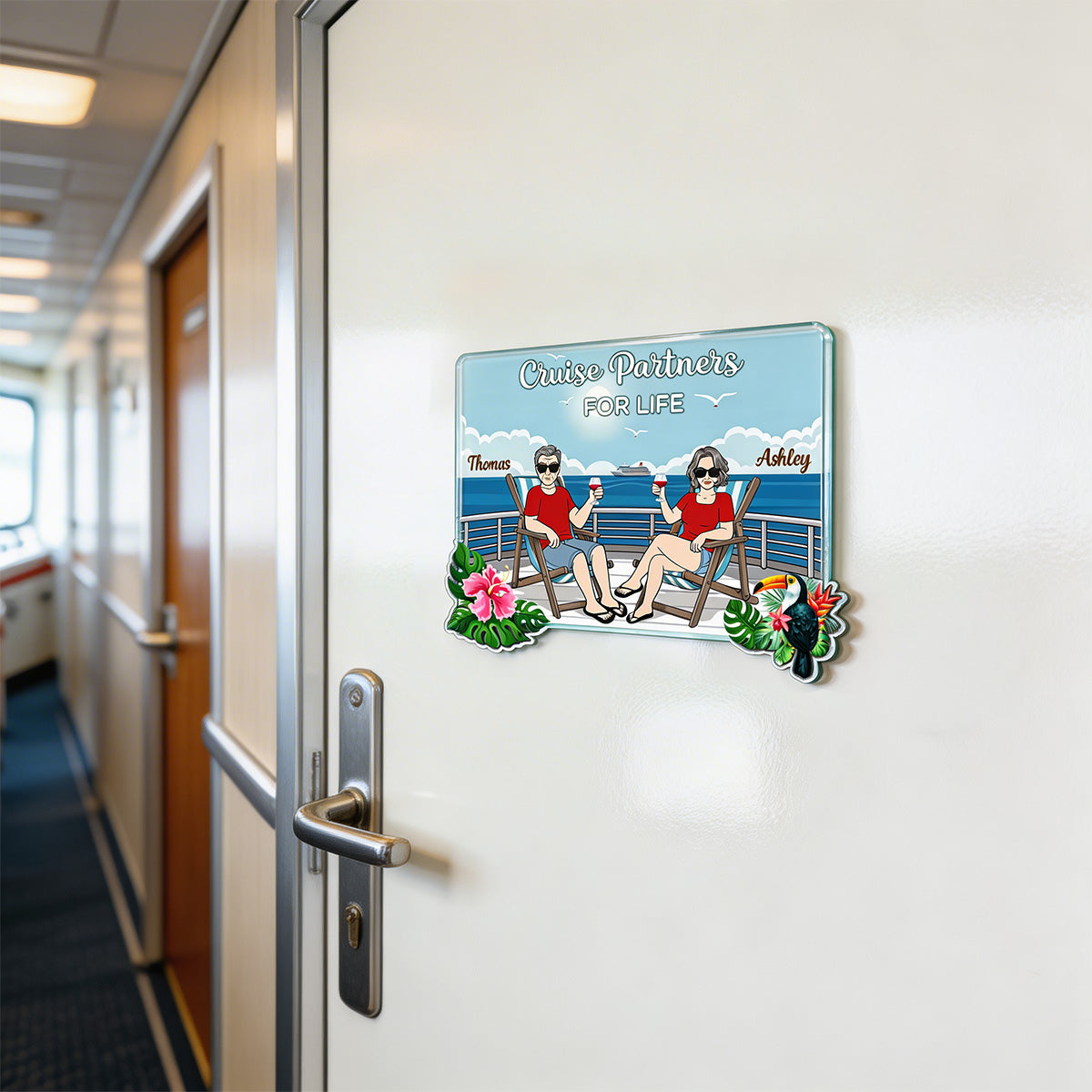 We're In Cruise Mode Old Couple Sitting Cruise Deck - Personalized Cruise Cabin Door Magnet