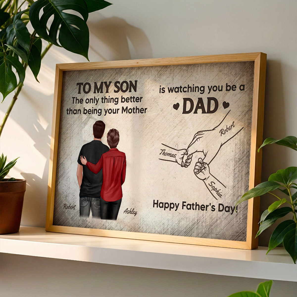 Retro Vintage From Mom To Son Watching You Be A Dad Kids Holding Hand - Personalized Poster - Father's Day Gift For Son